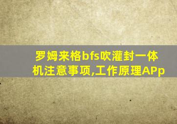 罗姆来格bfs吹灌封一体机注意事项,工作原理APp